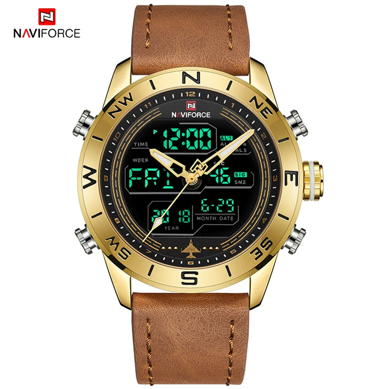 Часы наручные NAVIFORCE Мужские кварцевые брендовые роскошные Цифровые в стиле