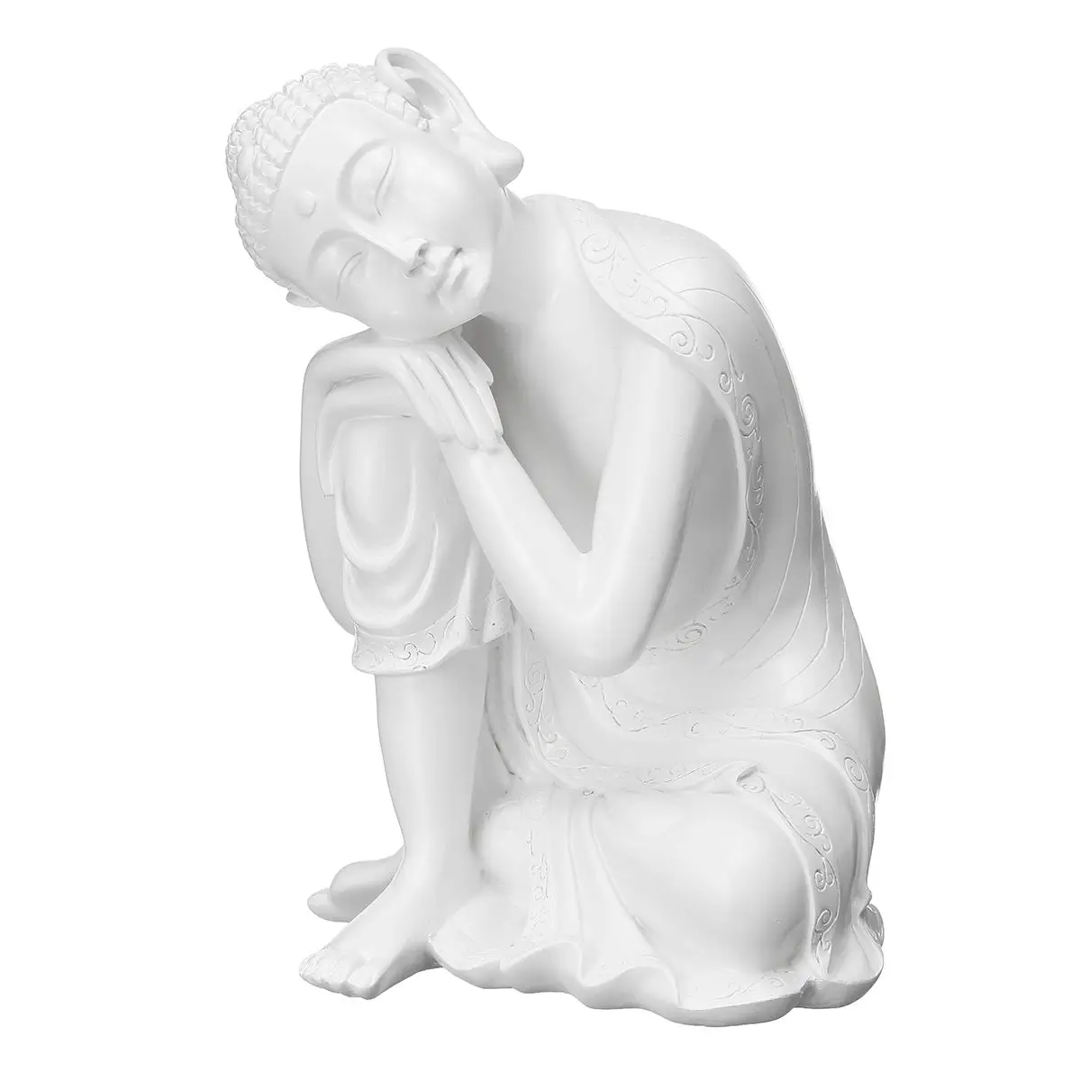 

New White Resin Buddha Ornaments Sitting Buddha Statue Sleeping Buddha For Sculpture Home Garden Office Desk Decorative Ornament