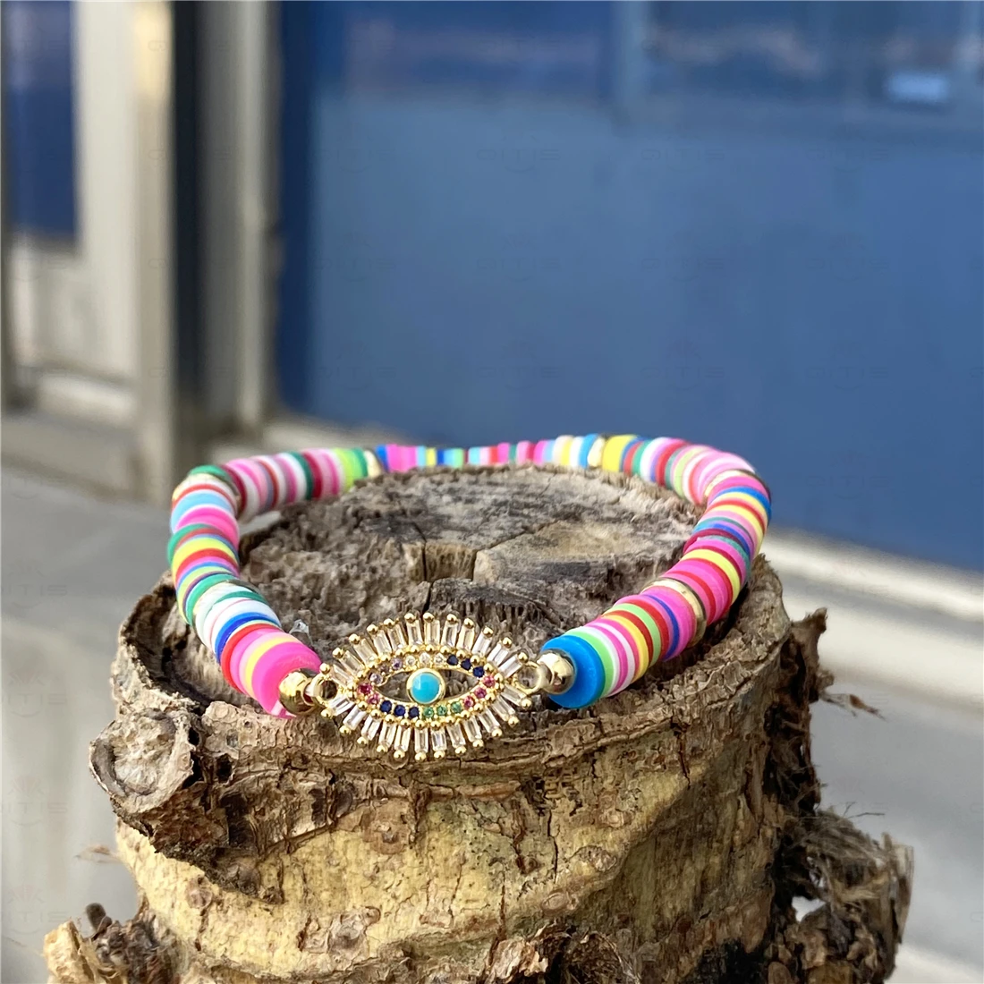 

Demon Eye/Love Heart/Lucky Eye Zircon Charm Bracelet for Women 6MM Polymer Clay Bracelet Mixed Color Popular Wristband Jewelry