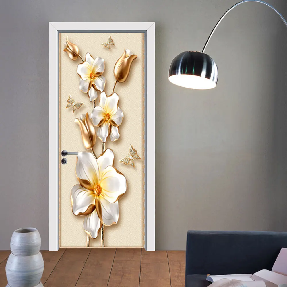 2 шт./компл. наклейка на дверь цветок настенная съемные обои красивая дверная