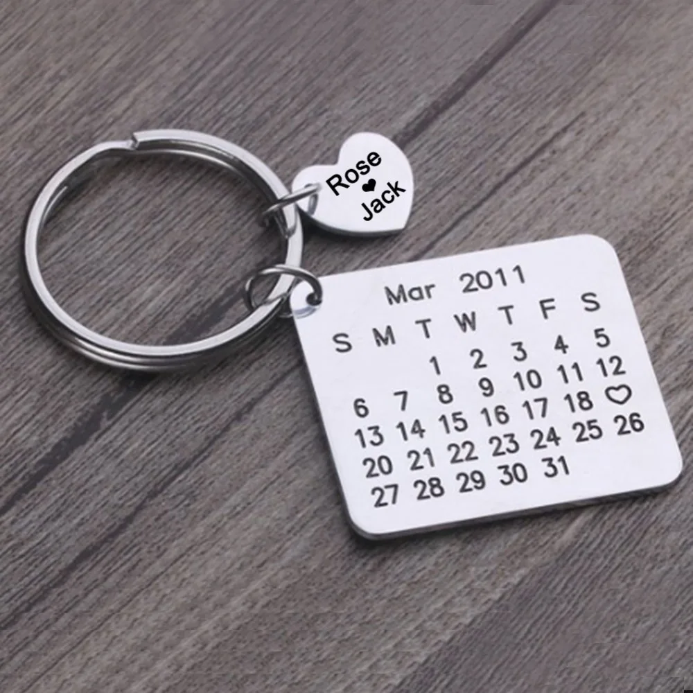 Персонализированный Календарь брелок из нержавеющей стали на заказ ручной штамп
