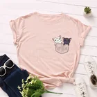 Футболка с принтом милого кота, блузка из 100% хлопка с круглым вырезом и короткими рукавами, забавная футболка, Летняя женская одежда