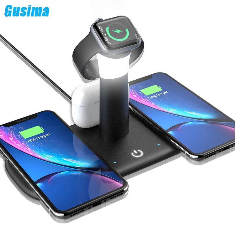 

Беспроводное зарядное устройство Qi, 15 Вт, для iPhone 12 11 XR X 8 Apple Watch 5 в 1, зарядная док-станция, настольная лампа Airpods Pro iWatch