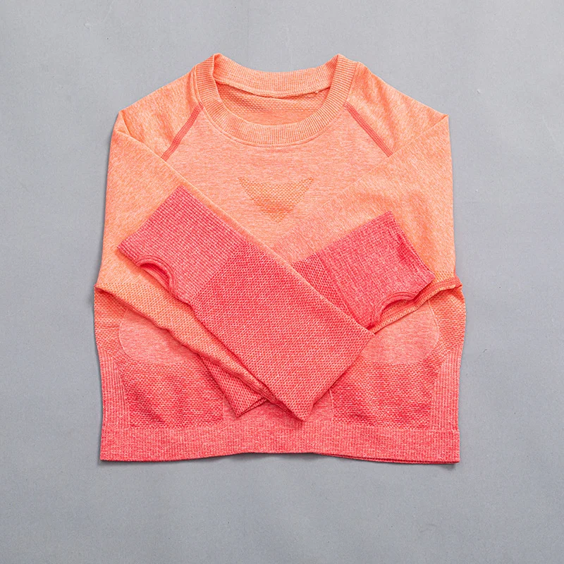 

Women Yoga Sport Shirt Without Sewing Fitness Clothes Push Up Workout Long Harvest Upper Gymnasium Tights