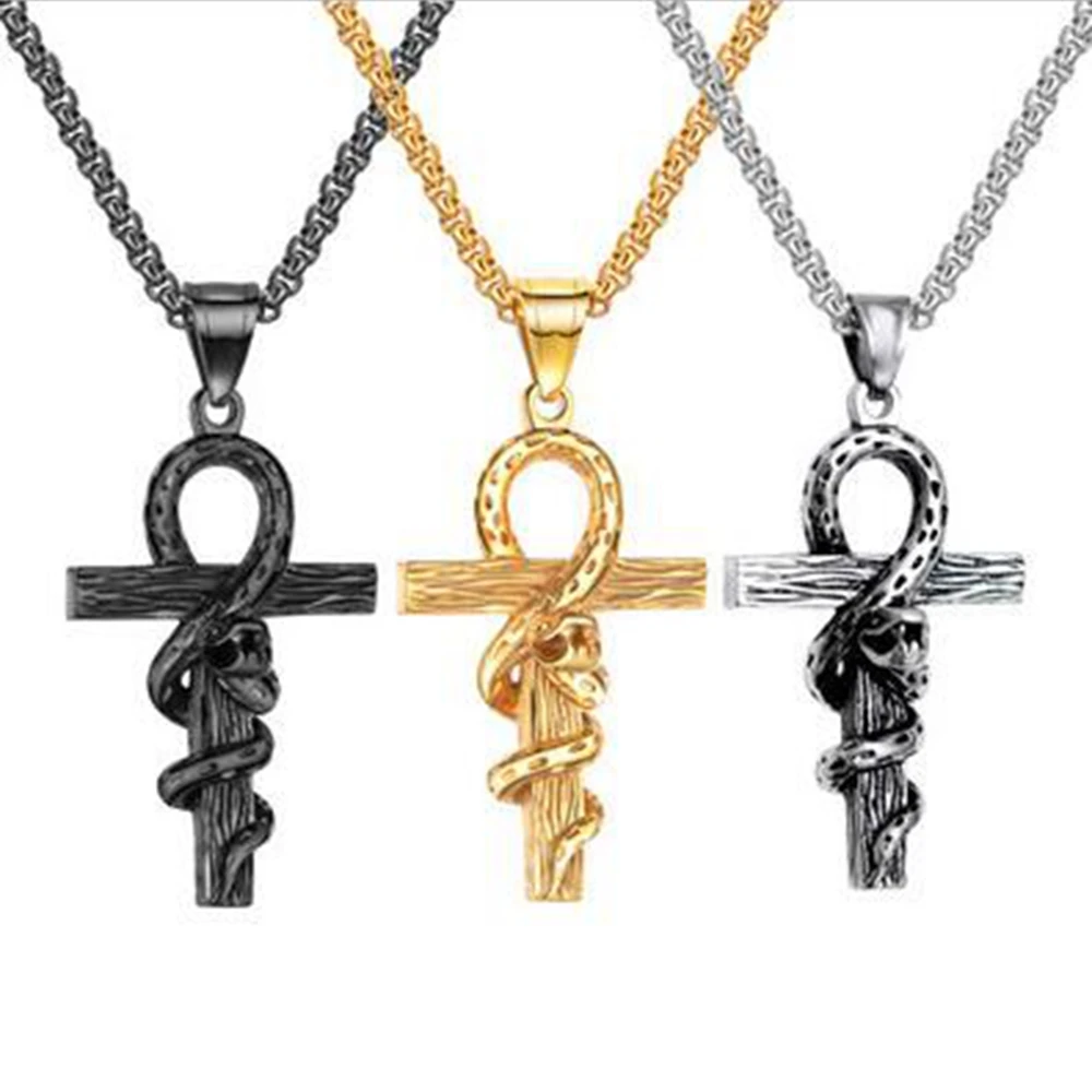 

9Pcs Alloy Egyptian Cross Snake Pendant Necklace Long Hip Hop Chain For Men's Accessories