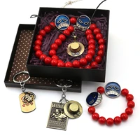anime one piece portgas d ace luffy red beads necklace and bracelets charm cosplay stands pendant set jewelry