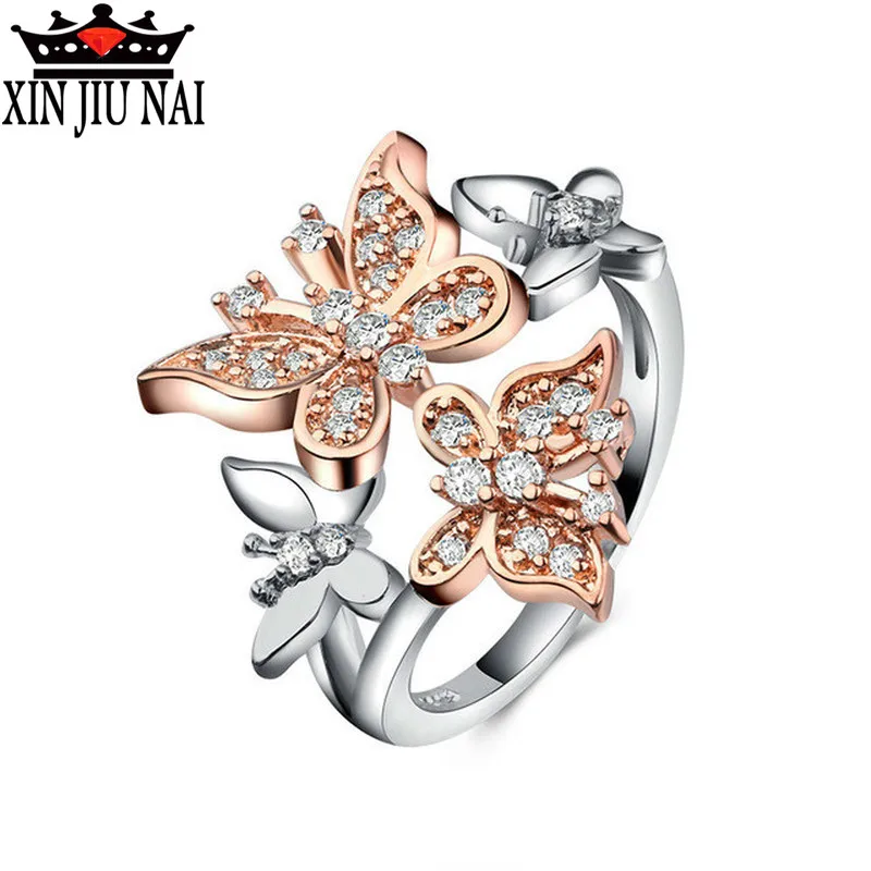 Романтическая бабочка свадебное CZ серебряное розовое золото кольцо Высокое