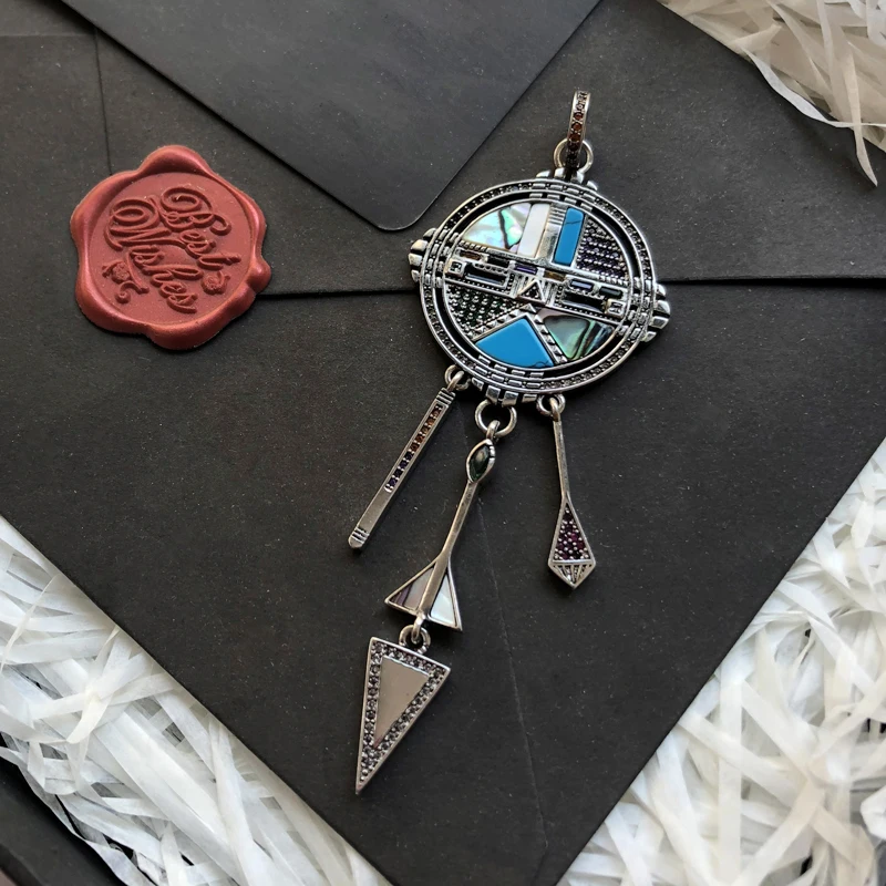 Sun Symbol Dreamcatcher Pendants 925 Sterling Silver Blue Stone Mother of Pearl Thomas Jewelry Necklace Accessories Women Men | Украшения и
