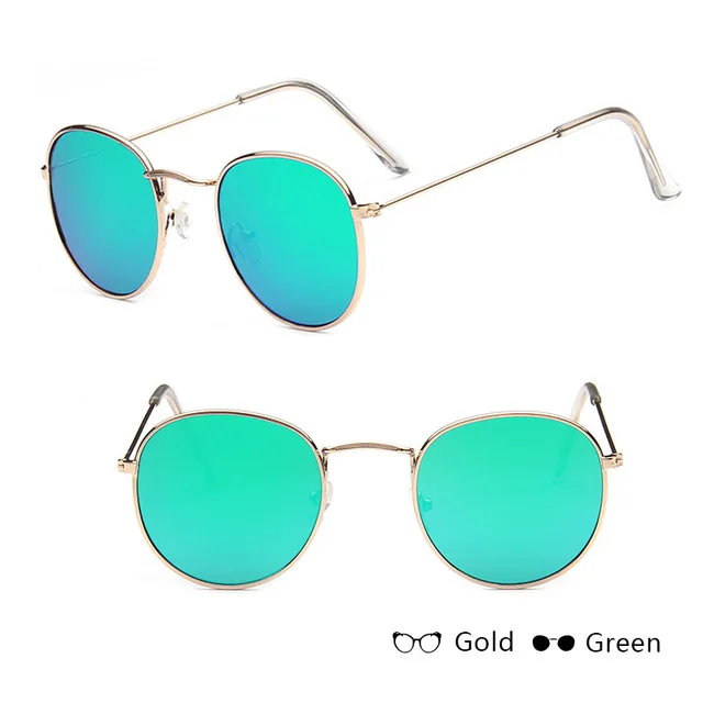 gold green RBROVO, солнцезащитные очки для женщин/мужчин, фирменный дизайн, очки для девушек, Круглые, Роскошные, Ретро стиль, солнцезащитные очки, винтажные, зеркальные, Oculos De Sol Gafas - Цвет линз: gold green