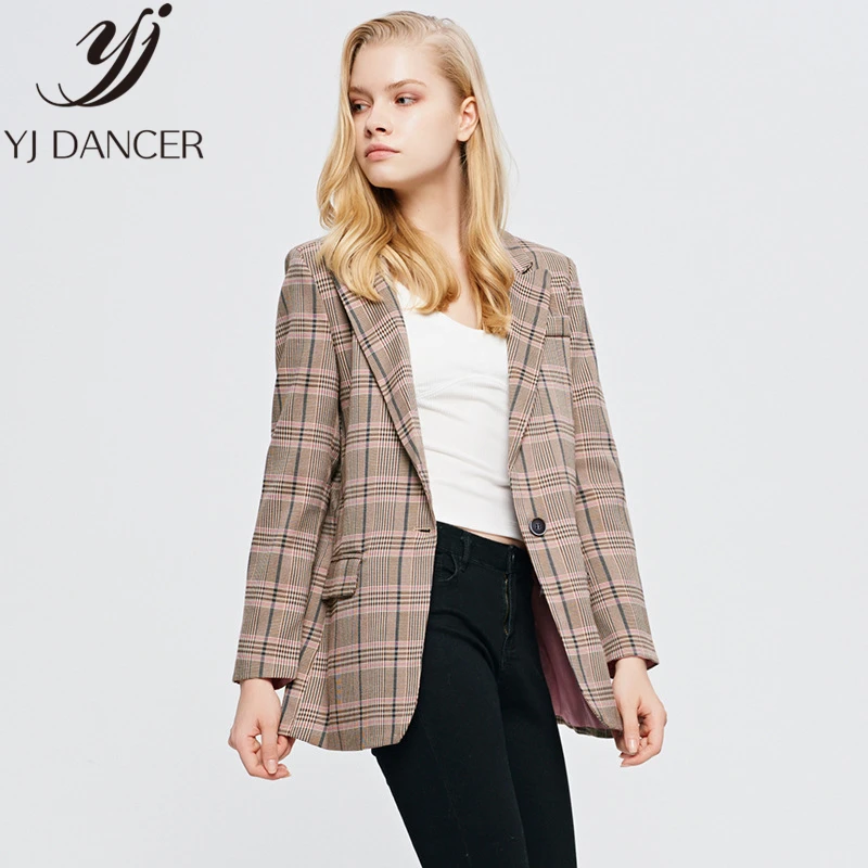Autumn Winter New Women's Jacket Plaid Casual Lattice Long-Sleeved Straight Blazer Fashion Small Suit Female ZZZ154