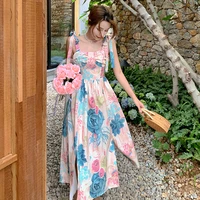 women long floral floral slip dress summer 2022 boho retro elegant strappy casual party night beach vacation french vestidos new