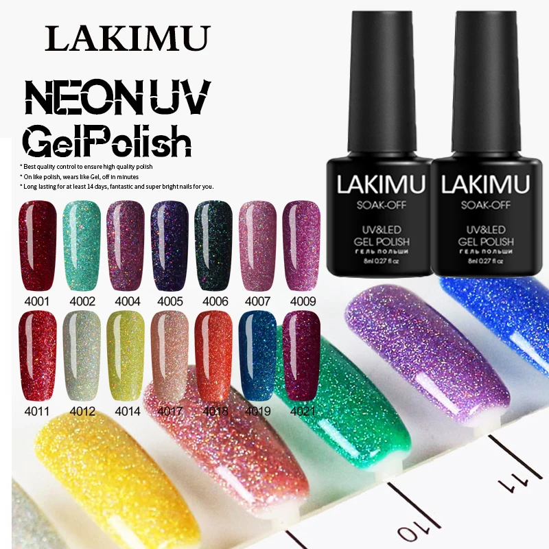 LAKIMU Гибридный неоновый лак для ногтей УФ 19 видов цветов Платиновые блестки