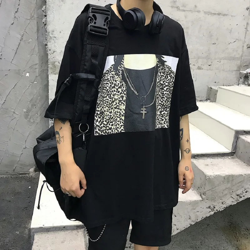 ulzzang Harajuku streetwear leopard print short-sleeved T-shirt female summer BF loose top vintage personality | Женская одежда