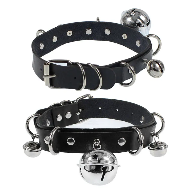 

1Piece Sexy Trendy Goth Rivet Chokers Necklaces PU Leather Bells Punk Collar Necklace For Womens Party Nightclub Hip Hop Jewelry