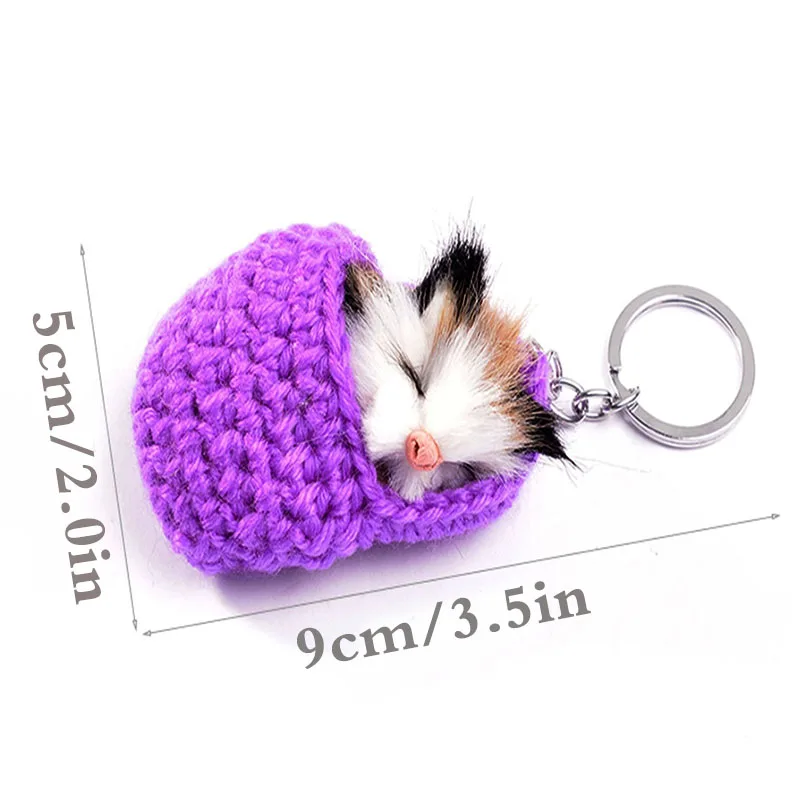 Cute Sleeping Cat Pompom Keychains Women Girls Handmade Woven Slipper Faux Fur Kitten key Rings Fluffy Bag Car Pendants Gift | Украшения и