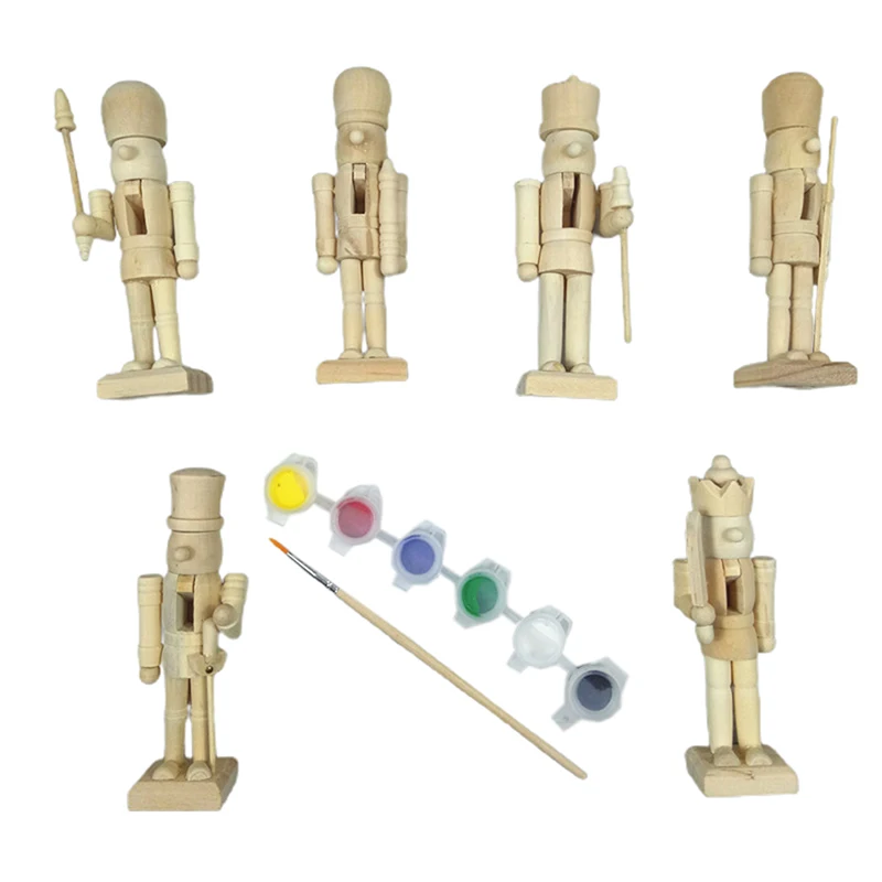 2021 Nutcracker Soldier Puppet White Embryo Walnut Nutcracker Doll DIY Wood Craft Art Set