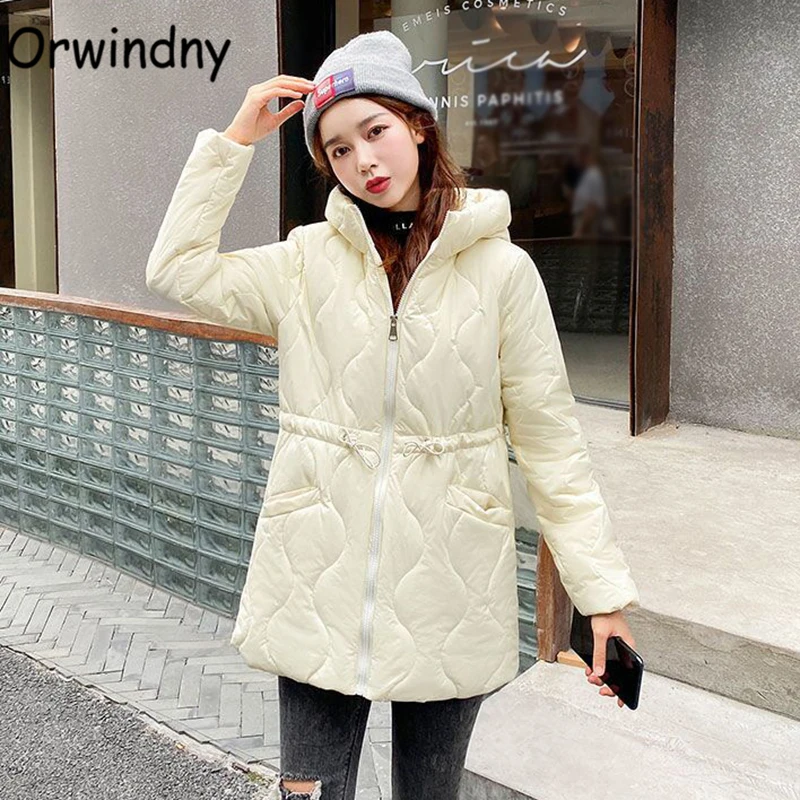 

Orwindny Solid Jacket For Autumn And Winter Drawstring Slim Fashion Warm Coat Women Casual Hooded Parkas Casaco Feminina