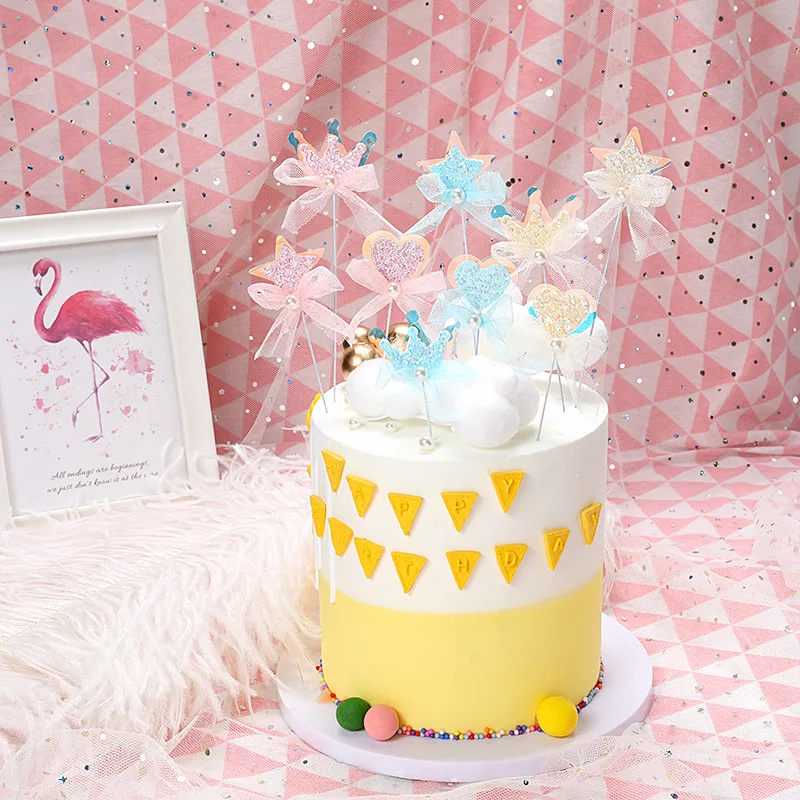 Топпер для свадебного кекса 2 шт. розовая блестящая корона жемчужные стандартные