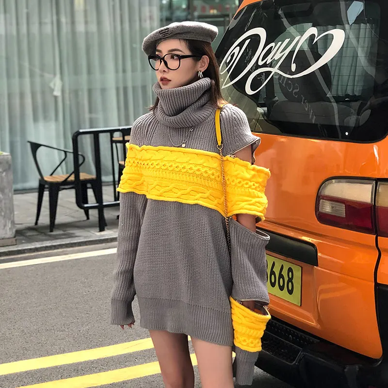 2019 зимний модный вязаный свитер с высоким воротником женская одежда женские