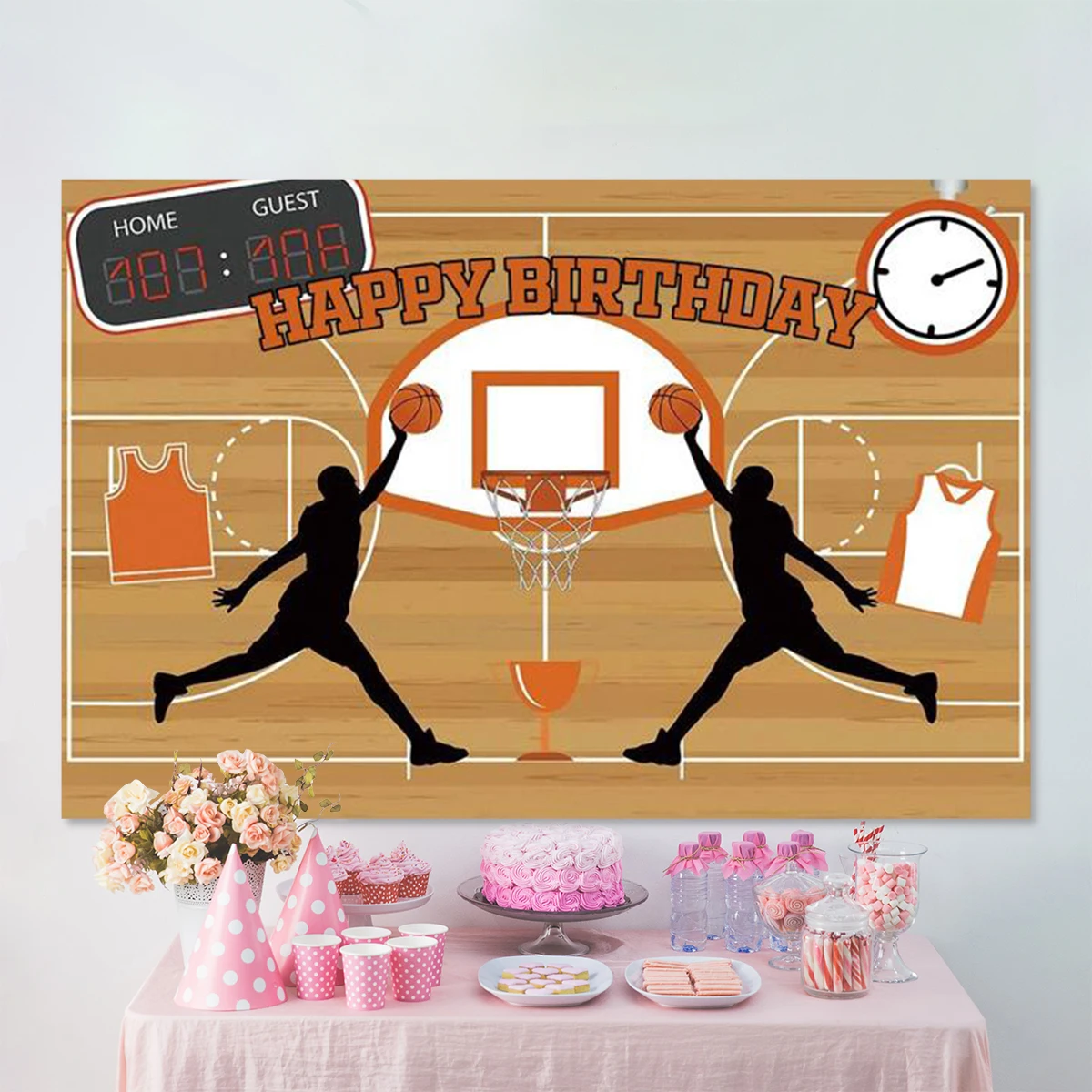 

Виниловый фон для детской фотосъемки с тематикой соревнований по баскетболу