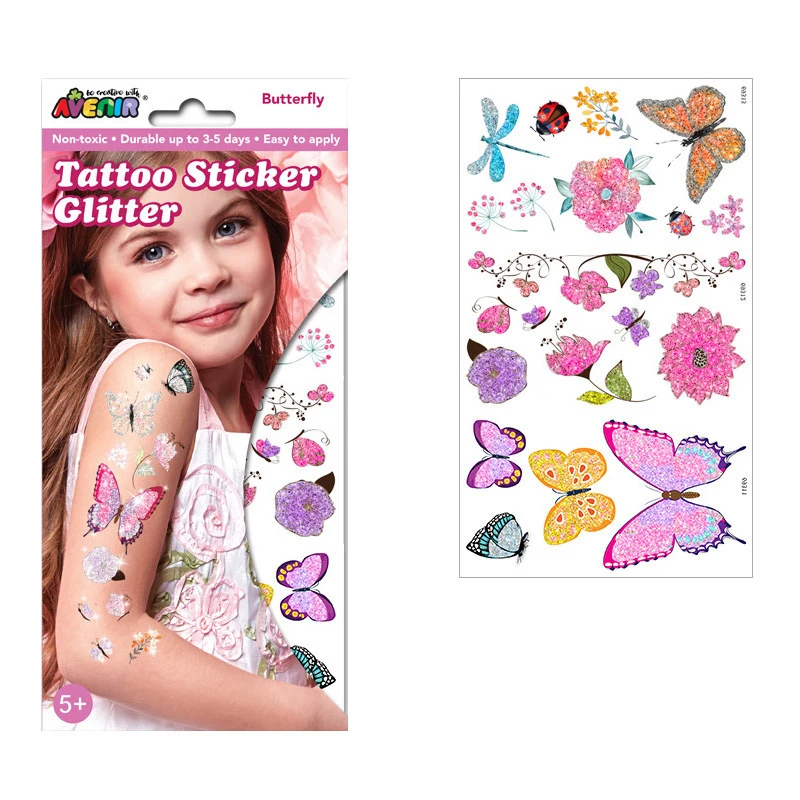 

Большие тату-наклейки для девочек, Мультяшные наклейки с бабочками для детей, водонепроницаемые Цветные татуировки принцессы на руку, Детс...