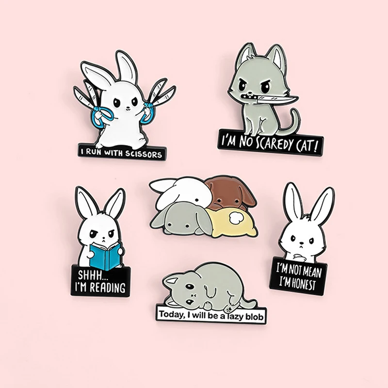 Эмалированные булавки в виде милых кроликов и парка индивидуальная брошь книги