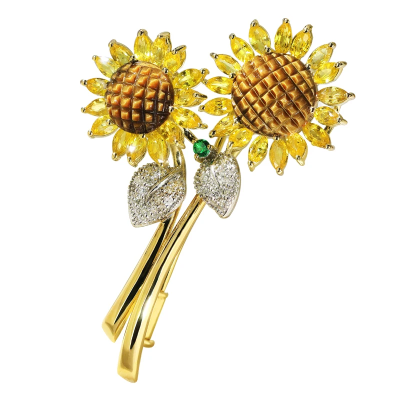 White Yellow BAIHE Solid 14K белый+ желтое золото натуральные бриллианты+ тигровый глаз+ цаворит+ желтый Sapphirs прекрасный ювелирный подарок кулон/брошь - Цвет камня: White Yellow