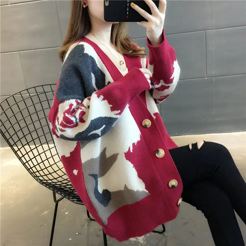 

Fashion Sweater Women's Cardigan 2021 Spring Autumn Coat Lazy Wind Losse Female Tops