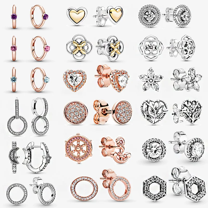 

2021 Trendy 925 Sterling Silver Earring Domed Golden Heart Sparkling Halo Stud Earring Women Birthday Jewelry Gift earring set