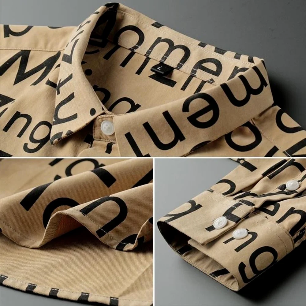 Рубашка мужская цвета хаки на пуговицах с длинными рукавами не требует глажки