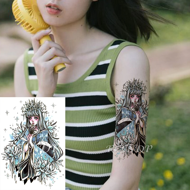 Long Hair Girl Princess Prayer Fake Tatto Flash Tatoo Hand Arm Body Art For Men Women