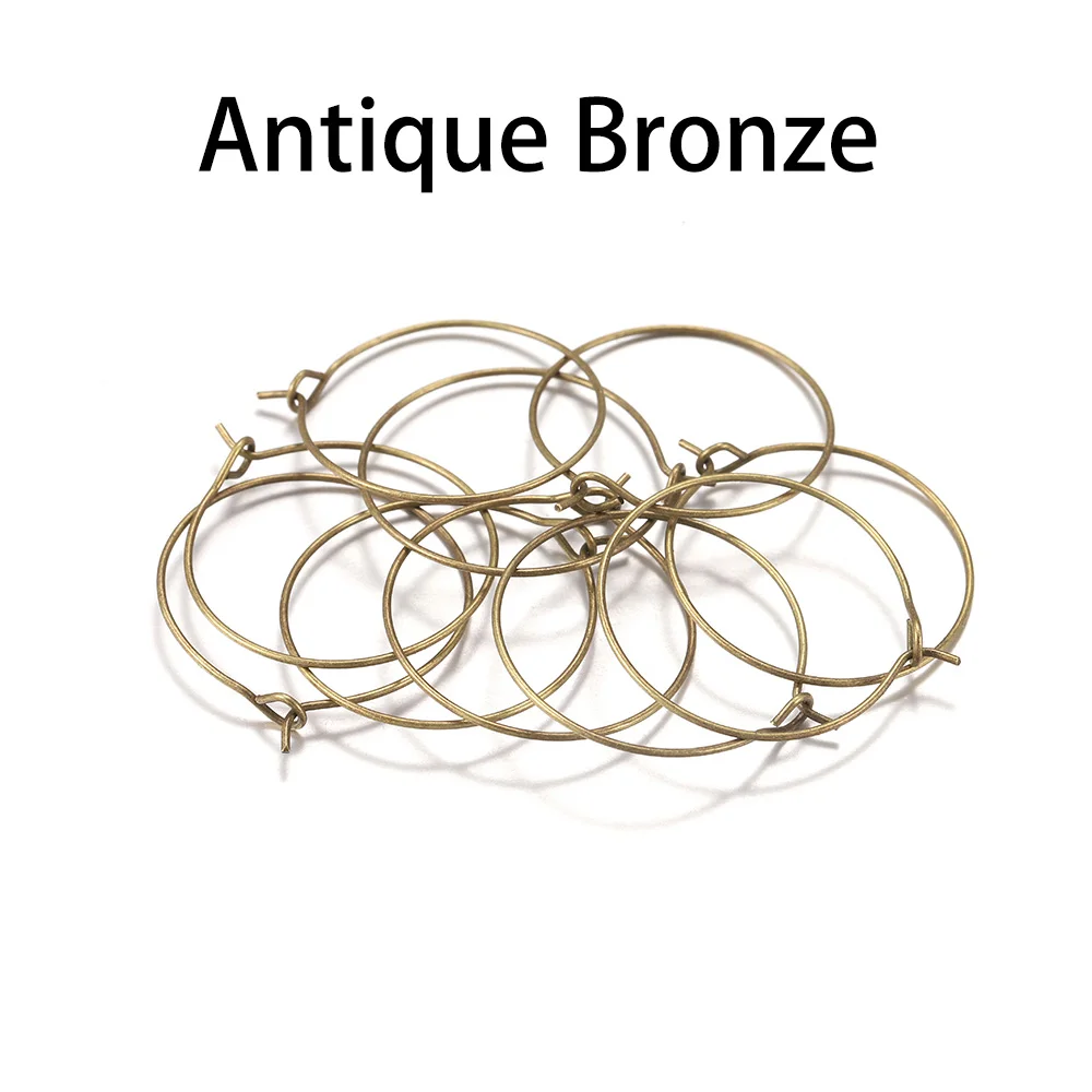 Antique Bronze 50 шт./лот 20 25 30 35 мм серебряные KC золотые кольца серьги большой круг уха провода обручи серьги провода для DIY ювелирных изделий поставки - Цвет: Antique Bronze
