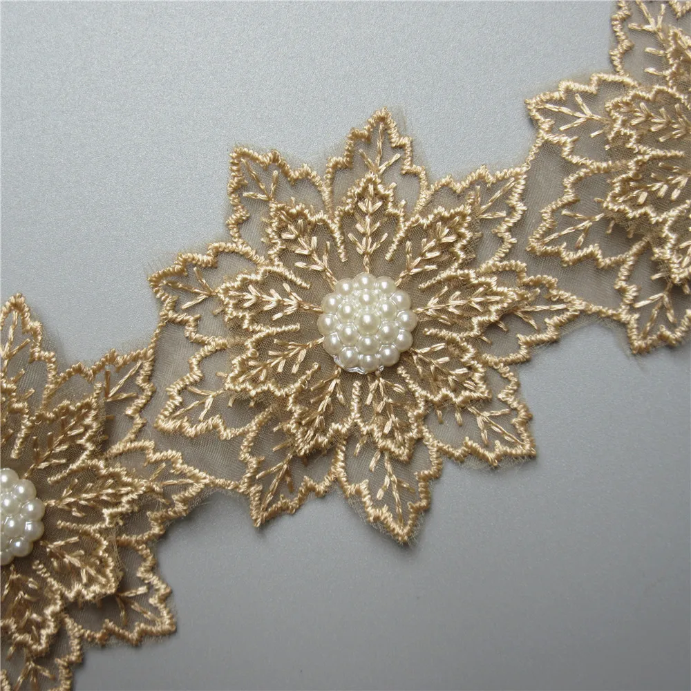 10x6 см золотой двухслойный жемчуг бисер листья цветок вышитый кружево отделка