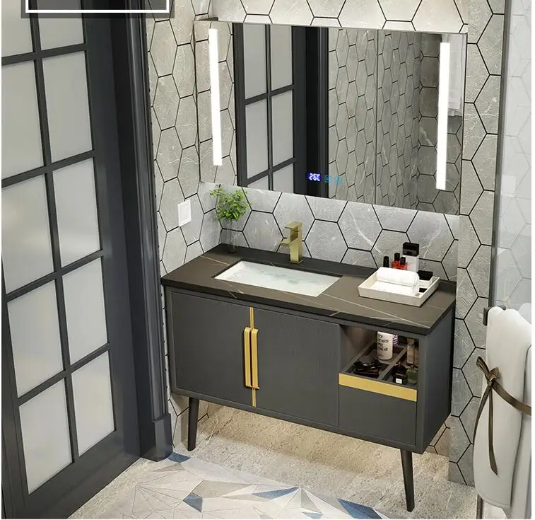 

Light luxury rock board bathroom cabinet combination bathroom bathroom toilet toilet wash basin sink marble mirror cabinet