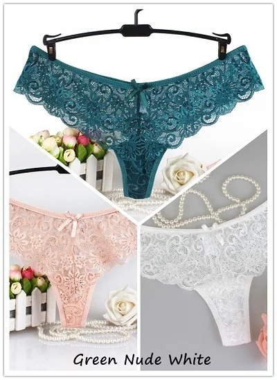 green nude white Новое поступление, 3 шт, сексуальные кружевные женские стринги и стринги, трусики с низкой посадкой, прозрачные хлопковые трусы для женщин, трусы, нижнее белье - Цвет: green nude white
