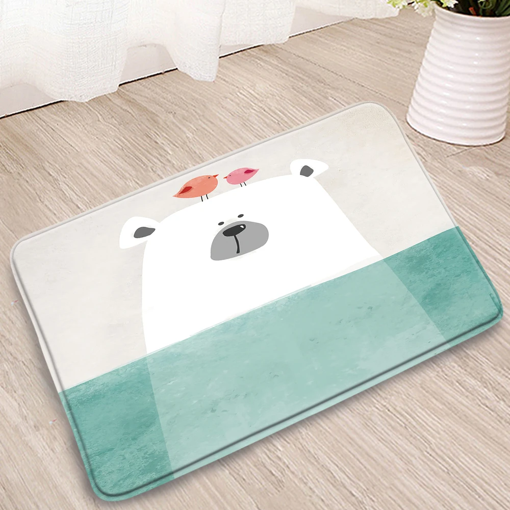 

Cartoon Animal Printing Bedroom Mat Home Doorway Welcome Rug Kitchen Bathroom Toilet Flannel Absorbent Non-Slip Carpet Washable