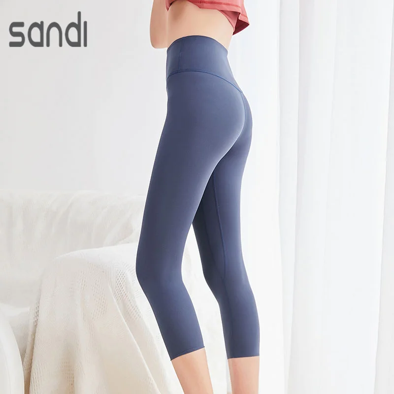 

SANDI Women Sports Tights High Waist Yoga Pants Tummy Control Leggings High Quality Gym Fitness Calf Length Pants Capris