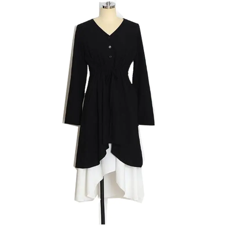 Женское длинное платье трапециевидной формы черное платье-двойка с длинными