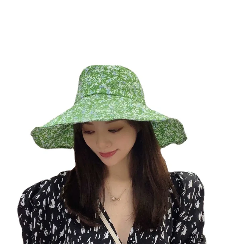 

Summer Green Khaki Sunshade Big Wide Brim Lace Flower Female Floppy Travel Packable UV Hat Lace Up Casual Bucket Gorros