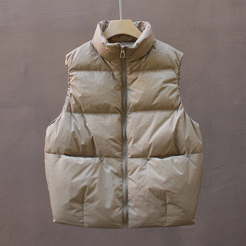 

Женский пуховик с воротником-стойкой, теплый свободный пуховик без рукавов с хлопковой подкладкой, Осень-зима 2021