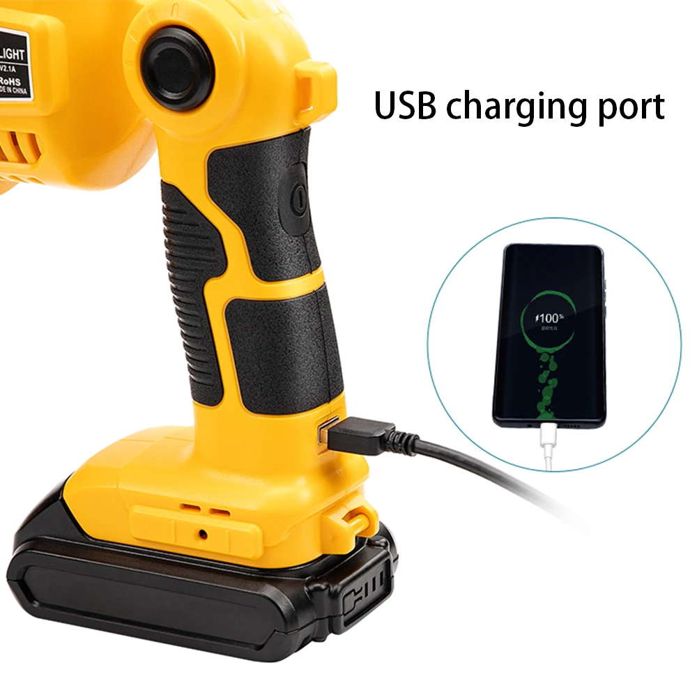 구매 WAKYME-휴대용 무선 LED 손전등, 작업 조명, 야외 스포트라이트, Dewalt DCL040N 18V, 캠핑 랜턴, 손전등