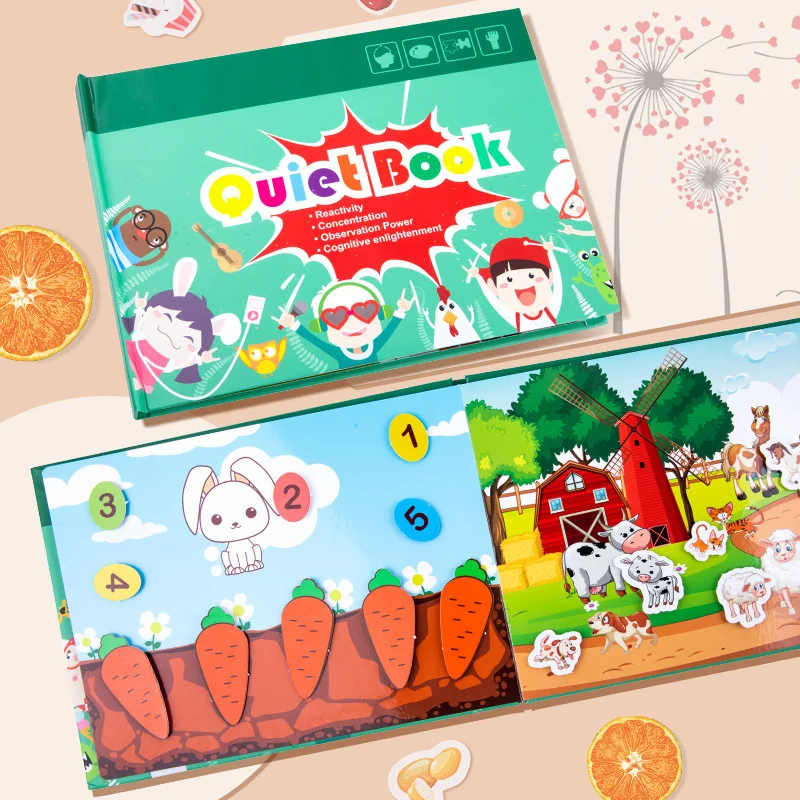 

4 Models Children Montessori Quiet Book Velcro Baby Busy Board Early Learning DIY Hand Toys Card Matching Puzzle Game Fruit