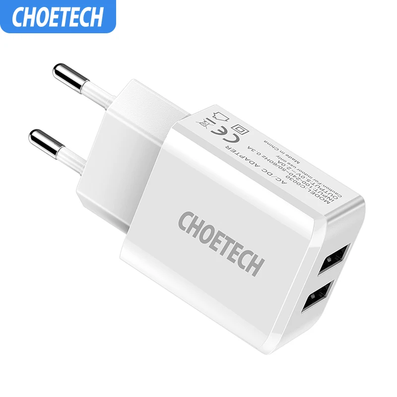 CHOETECH 5 V/2A двойной порт USB настенное зарядное устройство для iPhone 11 X XS 8 7 дорожное