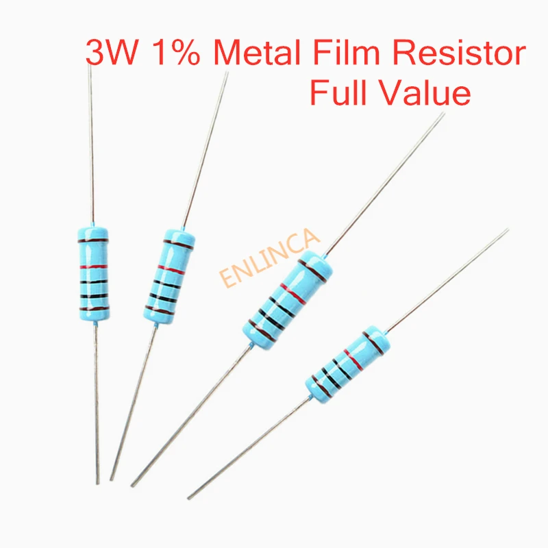 

10pcs Full Value 3W Metal film resistor 1% 1R ~ 1M 1R 4.7R 10R 22R 33R 47R 1K 4.7K 10K 100K 1 4.7 10 22 33 47 4K7 ohm