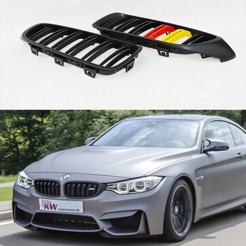 

F32 F33 F36 F82 F83 M4 Style Dual Slats Germany Flag Matt ABS Car Front Bumper Mesh Grill for BMW 2014-2016
