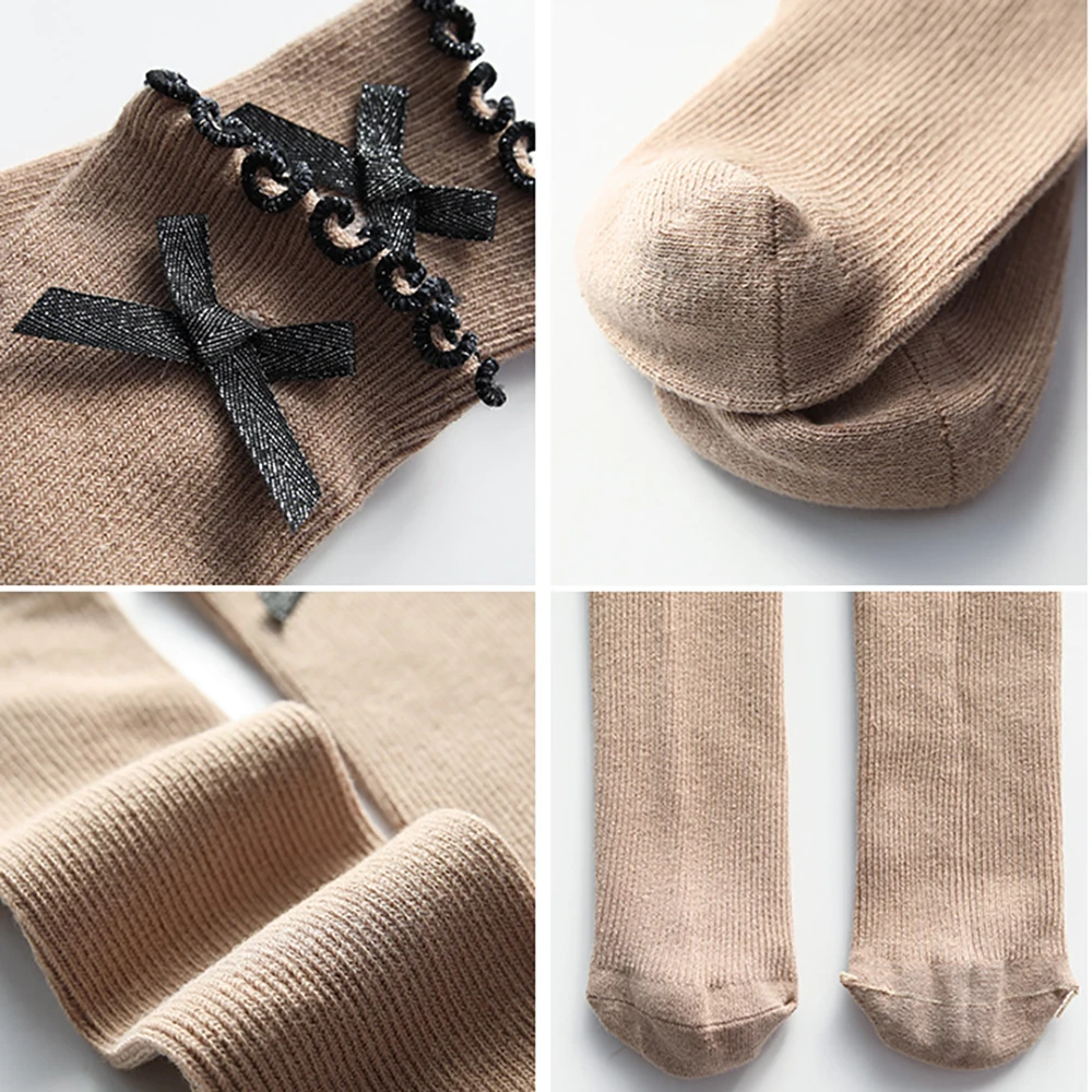 

Children Baby Socks Knitted Cotton Long Tube Socks Kids Knee High Socks Girls Bowknot Autumn Warm Socks For 1-3Y