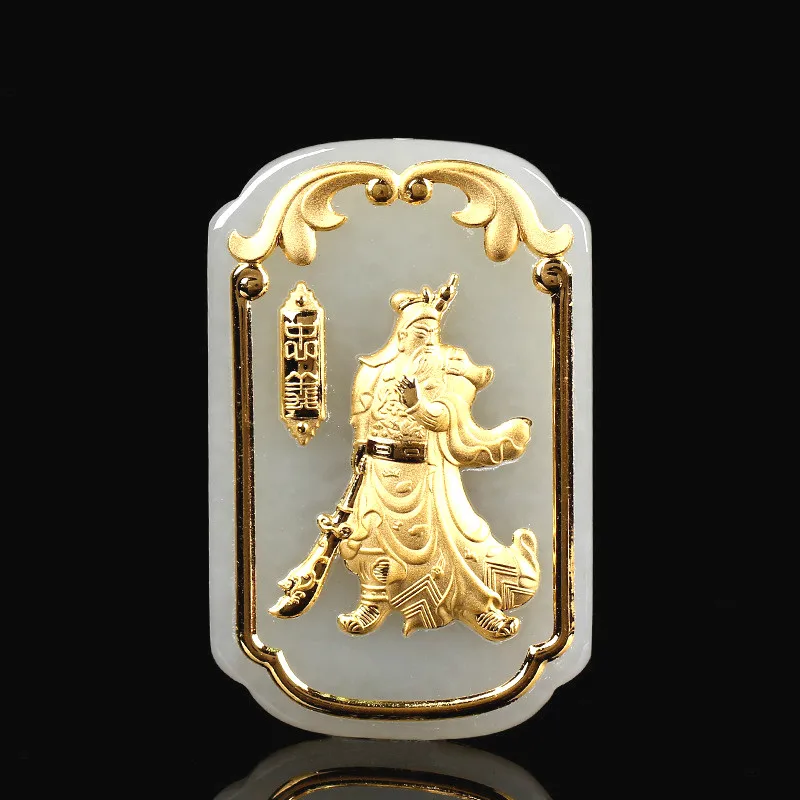 Натуральная китайская белая Нефритовая мозаика Гуань Юй кулон ожерелье модное