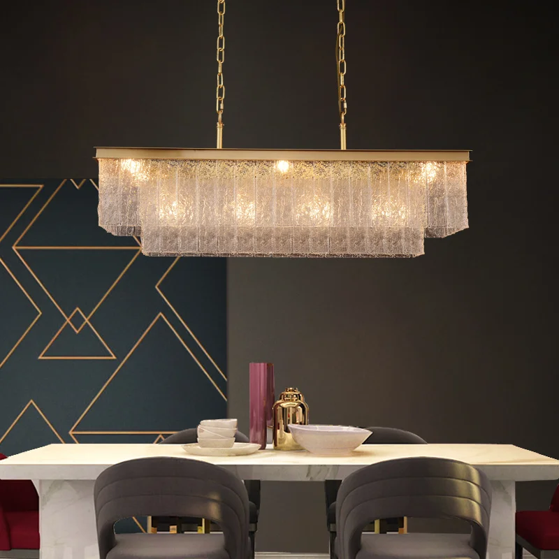 

All copper light luxury modern atmosphere restaurant water-grained glass home bar model room long chandelier