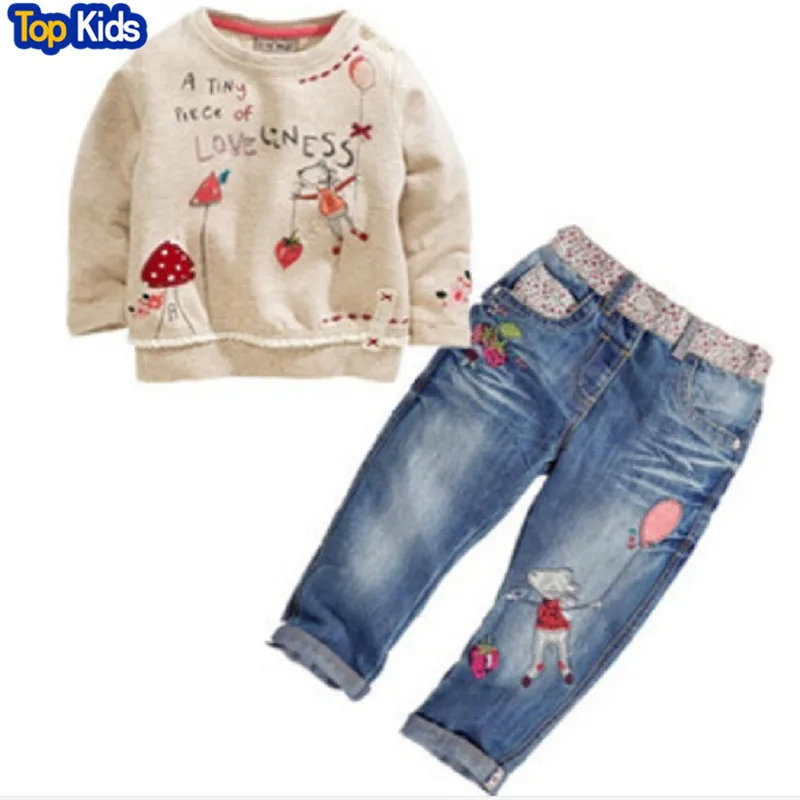 2 шт. Детский комплект из топа с длинным рукавом и джинсов | Детская одежда обувь