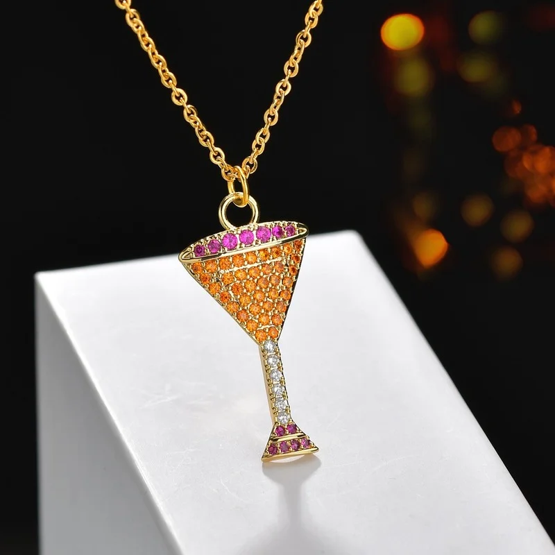 

Luxury Jewelry CZ Zircon red wine goblet Gold Color Elegant Choker Necklace For Women Dinner Dress